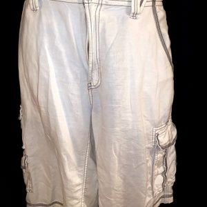 Men's INC - White Linen Cotton Cargo Shorts I.N.C. 34 Excellent Super Light Grey